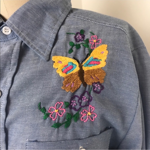 Vintage Blue Fall Theme Embroidered Button Down - Picture 3 of 4